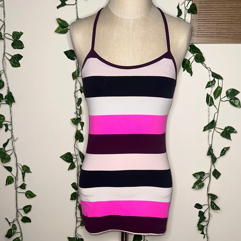 Lululemon Striped Racerback Tank Top Built In Bra Padded